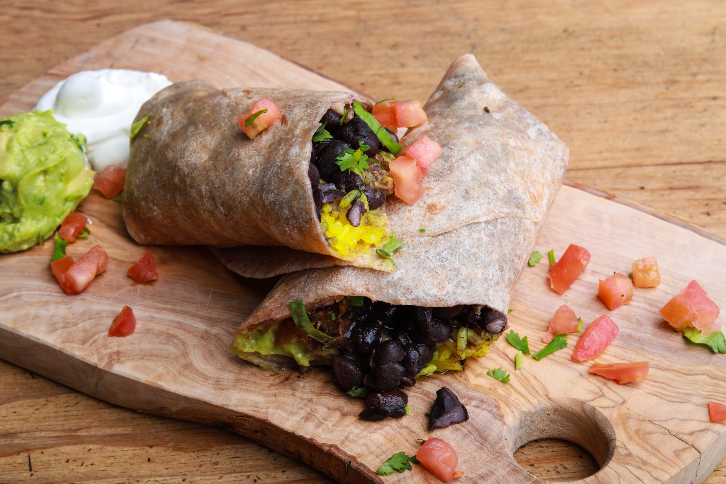 burrito on cutting board